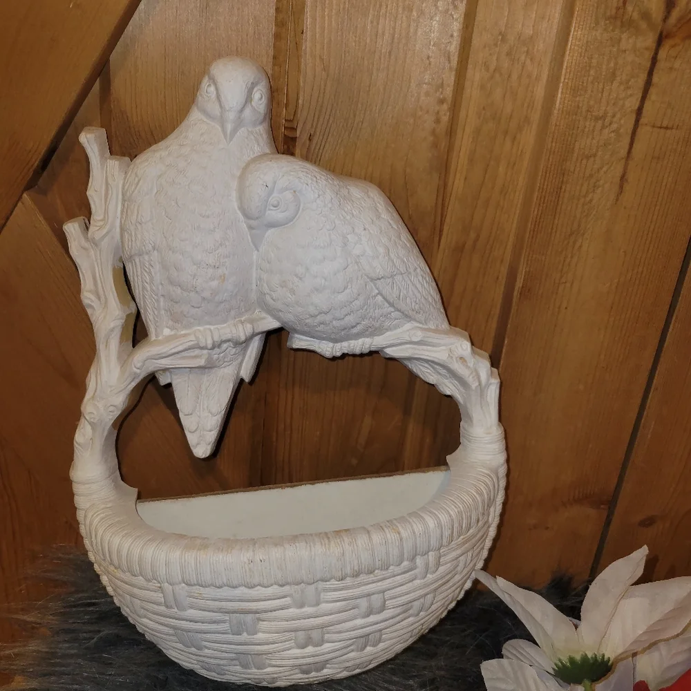 Vintage Burwood Pocket Planter Wall Hanger Faux Wood Lovebirds